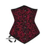 Red Black Brocade Double Boned Long Underbust Corset
